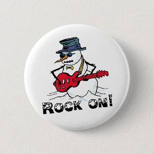 Chapa Redonda De 5 Cm Rock On Guitar Playing Snowman