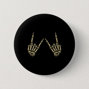 Chapa Redonda De 5 Cm Rock On Rock And Roll Skeleton Hands - Por Concier