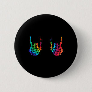 Chapa Redonda De 5 Cm Rock On Rock Star Manos de Esqueleto Rocker Hallow