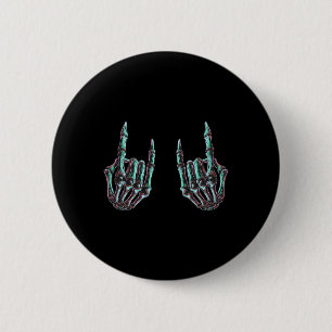 Chapa Redonda De 5 Cm Rock On Rock Star Skeleton Hands - Banda De Concie