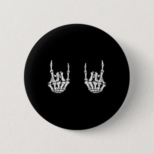 Chapa Redonda De 5 Cm Rock On Rock Star Skeleton manos Rocker Fun Hallow