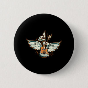 Chapa Redonda De 5 Cm Rock & Roll Guitar Wings Music