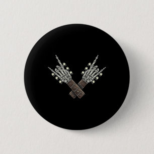 Chapa Redonda De 5 Cm Rock Sobre El Cuello De Guitarra Rock Y Esqueleto