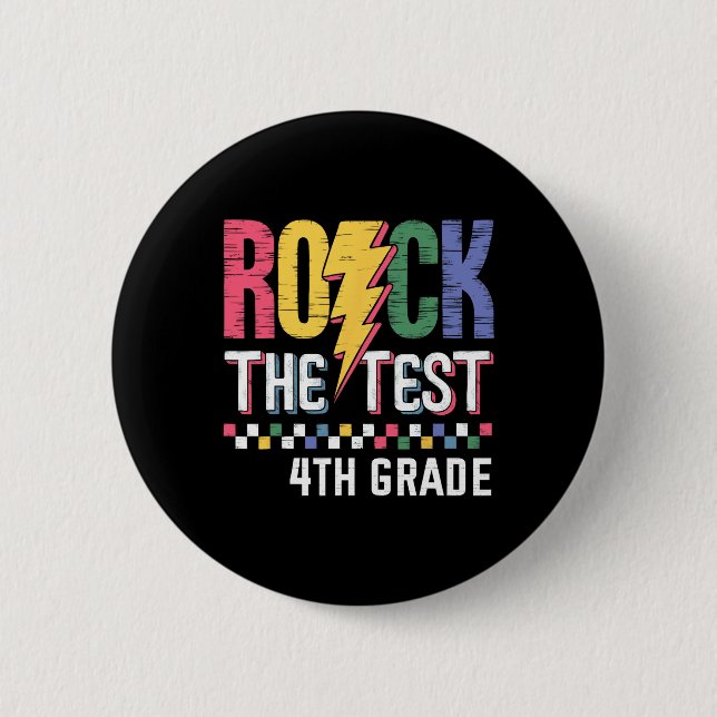 Chapa Redonda De 5 Cm Rock The Test 4th Grade Testing Day Teacher Studen (Anverso)