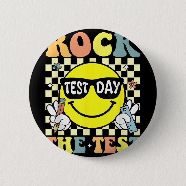 Chapa Redonda De 5 Cm Rock The Test Testing Motivational Teacher (Anverso)