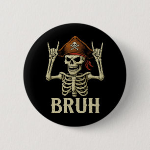 Chapa Redonda De 5 Cm Rocker de Halloween de Esqueleto Pirata Hombre