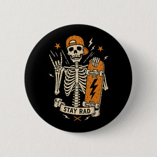 Chapa Redonda De 5 Cm Rocker Esqueleto Gorra Skater Halloween