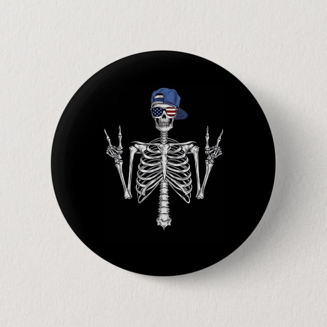 Chapa Redonda De 5 Cm Rocker Skeleton Cap Skater Guay Halloween Punk Roc (Anverso)