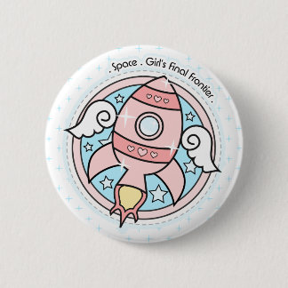 Chapa Redonda De 5 Cm Rocketship Chica Rosa