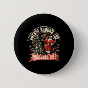 Chapa Redonda De 5 Cm Rockin' alrededor de los Navidades Cowboy Funny Tr