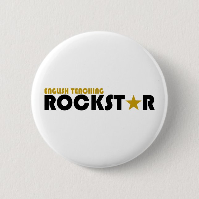 Chapa Redonda De 5 Cm Rockstar de enseñanza inglés (Anverso)