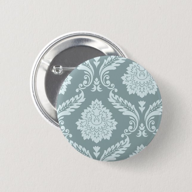 Chapa Redonda De 5 Cm Rococo Damask Art I Duck Egg Blue+Teal (Anverso y reverso)