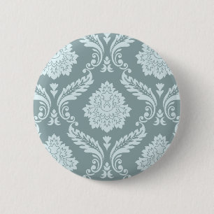 Chapa Redonda De 5 Cm Rococo Damask Gran Patrón Pato Huevo Azul+Verde Te