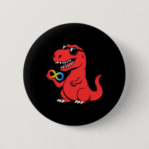 Chapa Redonda De 5 Cm Rojo En Lugar De Autismo Dino Conciencia De Autism