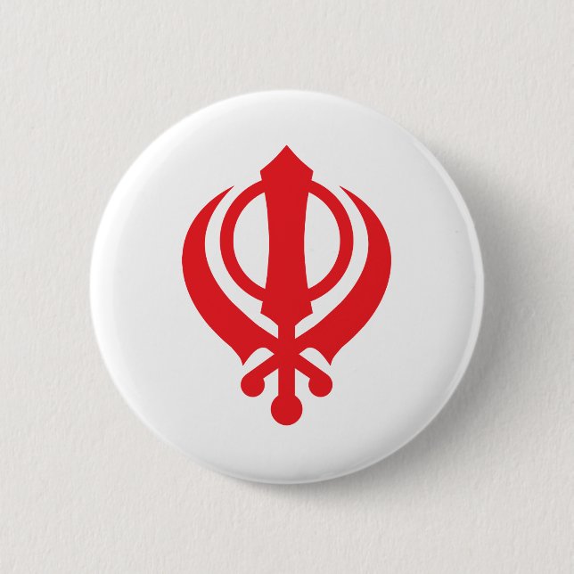Chapa Redonda De 5 Cm Rojo sikh de Khanda (Anverso)