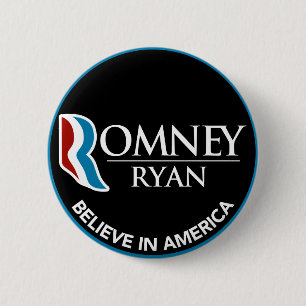 Chapa Redonda De 5 Cm Romney Ryan cree en el negro redondo de América