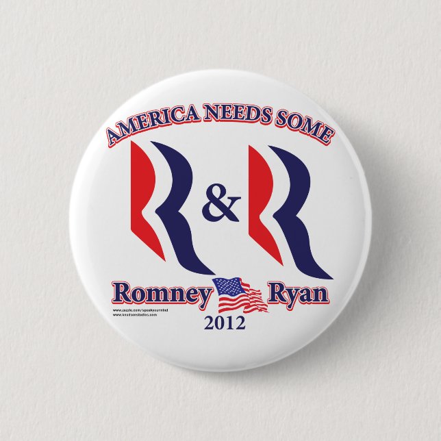 Chapa Redonda De 5 Cm Romney y Ryan (Anverso)