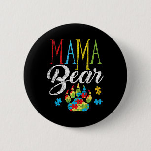 Chapa Redonda De 5 Cm Rompecabezas de Autismo Mama Oso Niño Grunge Autis