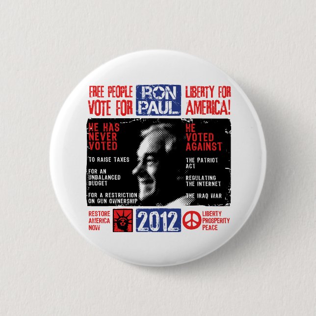 Chapa Redonda De 5 Cm Ron Paul 2012 (Anverso)