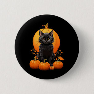 Chapa Redonda De 5 Cm Ropa De Calabaza De Halloween De Gato Negro Retro 