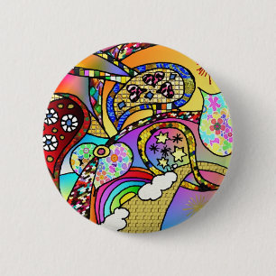 Chapa Redonda De 5 Cm Ropa de regalos con corazones psicodélicos retro d