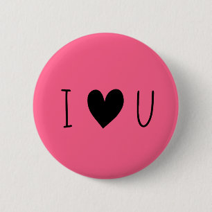 Chapa Redonda De 5 Cm Rosa brillante "te amo" corazón negro