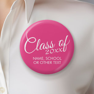 Chapa Redonda De 5 Cm Rosa Caliente - Clase con año personalizado y escu