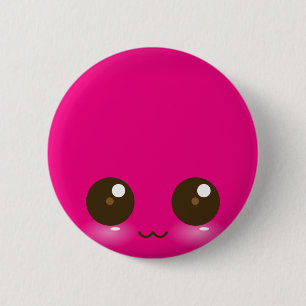 Chapa Redonda De 5 Cm Rosa Kawaii Face