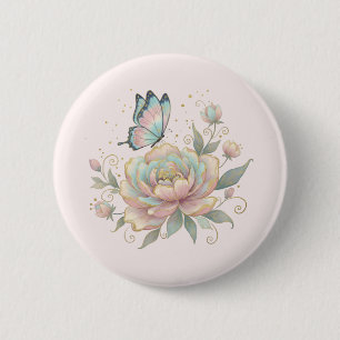 Chapa Redonda De 5 Cm Rosa mágica y mariposa Pastel