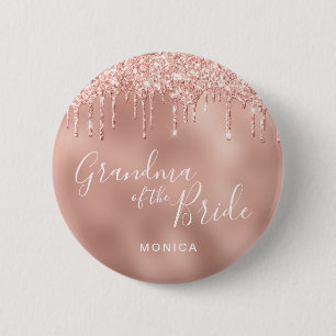Chapa Redonda De 5 Cm Rosa purpurina de oro gotea abuela de la novia