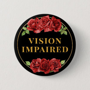 Chapa Redonda De 5 Cm Rosa Roja Negra Femenina Floral Discapacidad Visua