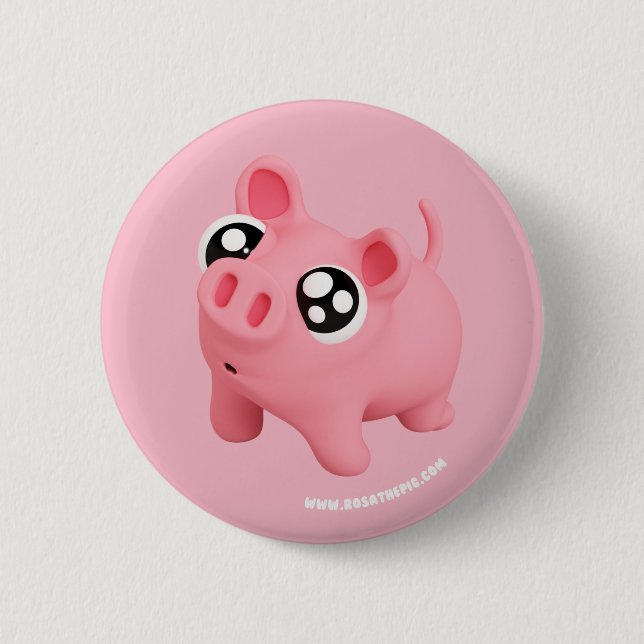 Chapa Redonda De 5 Cm Rosa the Pig Puppy Eyes (Anverso)