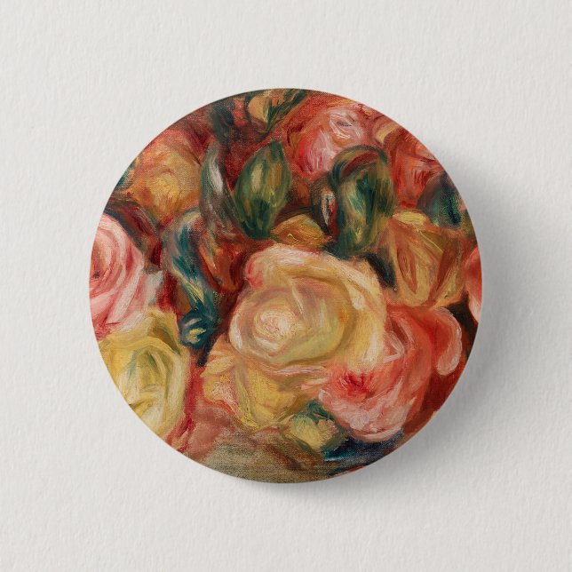 Chapa Redonda De 5 Cm Rosas (1912) de Pierre-Auguste Renoir Bella Artes (Anverso)