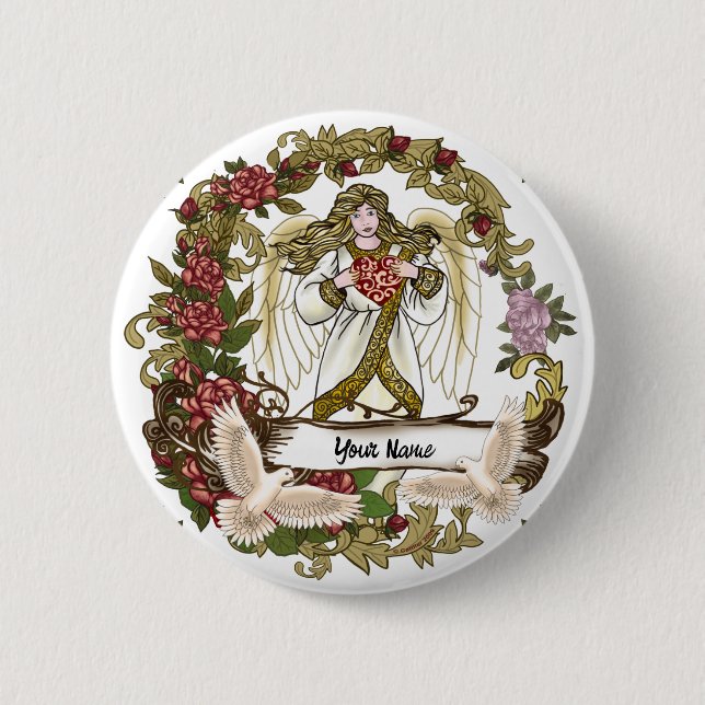 Chapa Redonda De 5 Cm Rosas Angel (Anverso)
