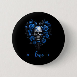 Chapa Redonda De 5 Cm Rosas Azules Calavera Para Hombres Roca Del Amor D
