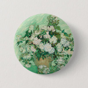 Chapa Redonda De 5 Cm Rosas Blancas de Van Gogh - Arte Floral Mint Vinta
