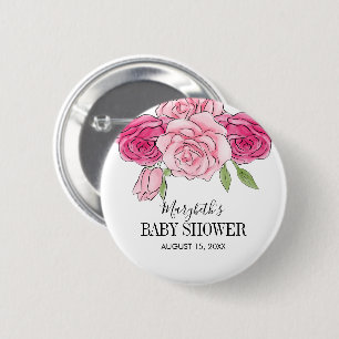 Chapa Redonda De 5 Cm Rosas color agua rosa Baby Shower