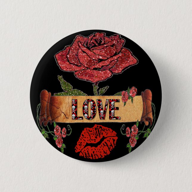 Chapa Redonda De 5 Cm ROSAS de la RAB Rockabilly, amor y labios (Anverso)