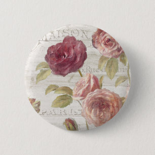 Chapa Redonda De 5 Cm Rosas del francés del rosa en colores pastel