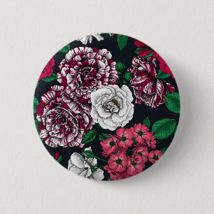 Chapa Redonda De 5 Cm Rosas rojos, blancos y bicolores con hojas verdes