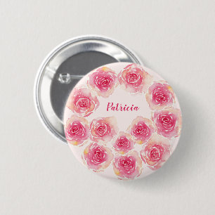 Chapa Redonda De 5 Cm Rosas Rosa 12 de color de agua único personalizado