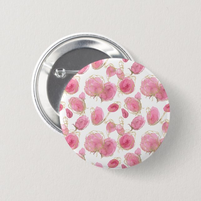 Chapa Redonda De 5 Cm Rosas rosadas (Anverso y reverso)