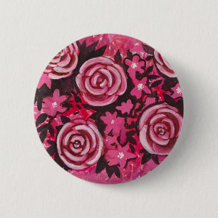 Chapa Redonda De 5 Cm Rosas rosados que pintan la insignia