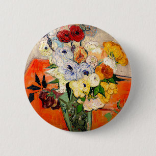 Chapa Redonda De 5 Cm Rosas Van Gogh y Anemones