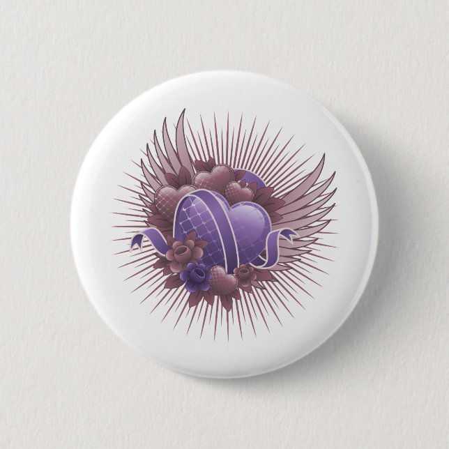 Chapa Redonda De 5 Cm Rosas y alas del corazón (Anverso)