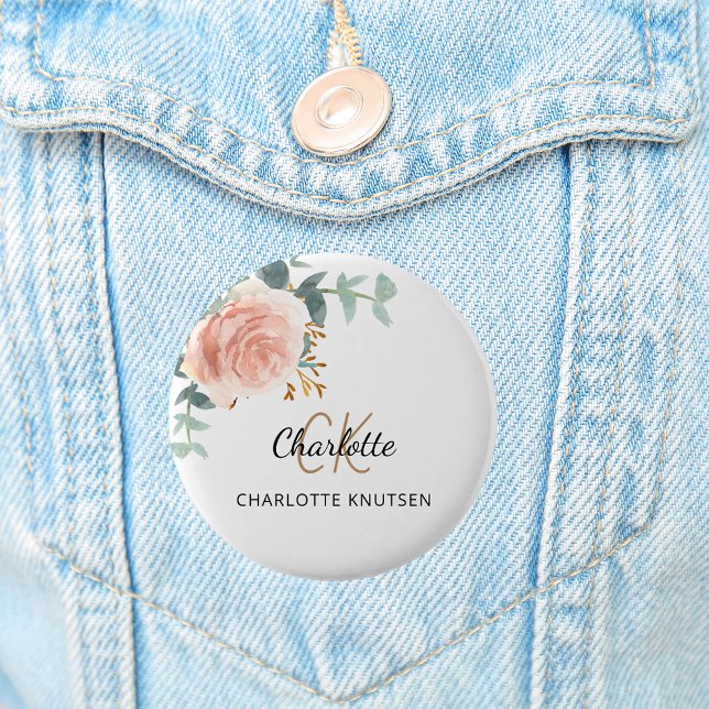 Chapa Redonda De 5 Cm Rose gold pink floral eucalyptus thank you (Subido por el creador)