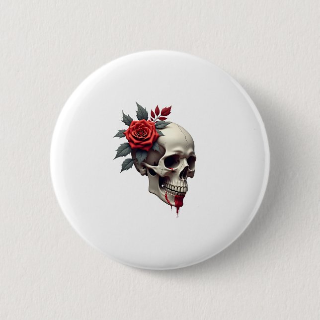 Chapa Redonda De 5 Cm Rose Skeleton Skull Hand Red Flower Rose T-Shirt ( (Anverso)