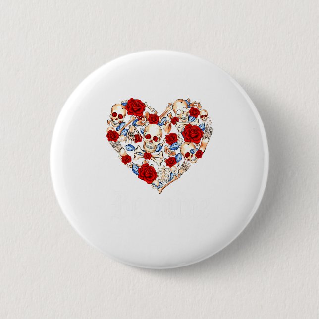 Chapa Redonda De 5 Cm Roses And Skulls Heart Gothic Style Valentine Be M (Anverso)