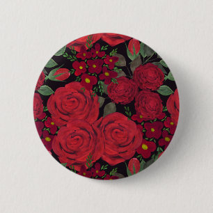 Chapa Redonda De 5 Cm Roses rojas color agua en negro