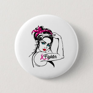 Chapa Redonda De 5 Cm Rosie The Riveter Breast Cancer Awareness
